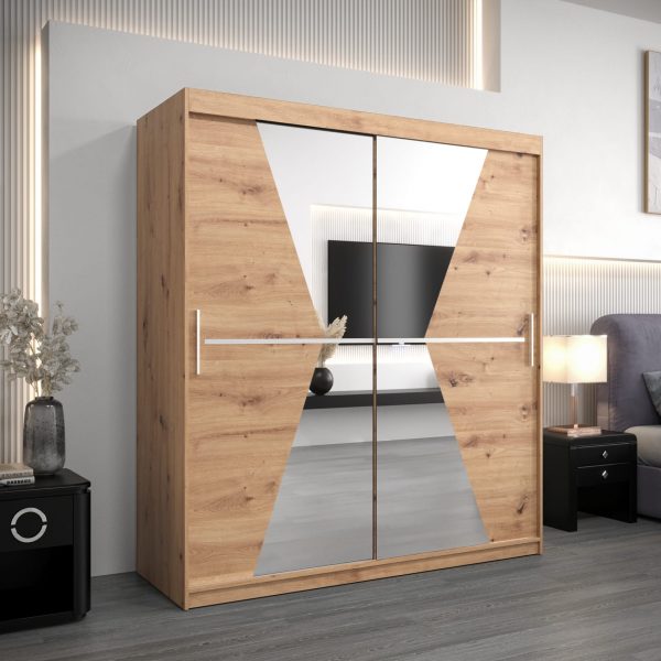Kledingkast MAROKO 180 cm in eiken artisan met spiegel