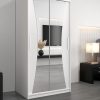 Kledingkast MONACO 100 cm, romp in de kleur wit, fronten in wit met spiegel.