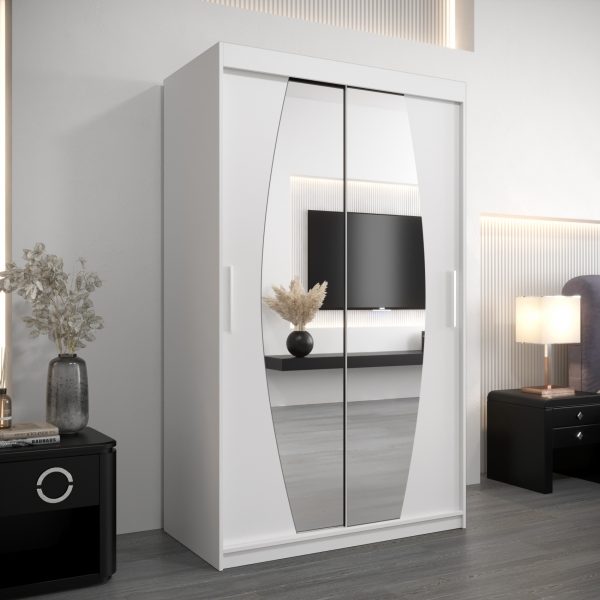 Kledingkast ELIPSO 120 cm, corpus in de kleur wit, fronten wit met spiegel.