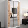 Kledingkast MONACO 100 cm, romp in de kleur wit, fronten in eiken artisan met spiegel.