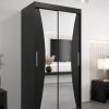 Kledingkast MONACO 100 cm, romp in de kleur zwart, fronten in zwart met spiegel.