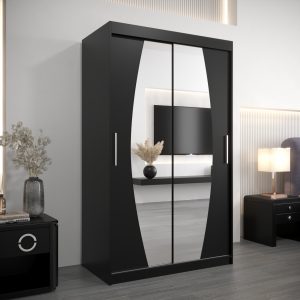 Kledingkast ELIPSO 120 cm, corpus in de kleur zwart, fronten zwart met spiegel.