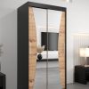 Kledingkast MONACO 100 cm, romp in de kleur zwart, fronten in eiken artisan met spiegel.