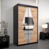Kledingkast BOLIWIA 120 cm, corpus in zwart, fronten in eiken artisan met spiegel