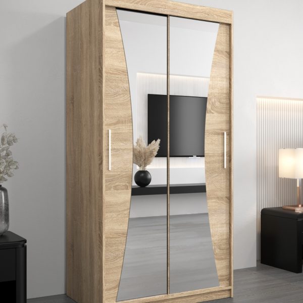 Kledingkast MONACO 100 cm, romp in de kleur eiken sonoma, fronten in eiken sonoma met spiegel.