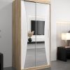 Kledingkast MONACO 100 cm, romp in de kleur eiken sonoma, fronten in wit met spiegel.