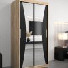 Kledingkast MONACO 100 cm, romp in de kleur eiken sonoma, fronten in zwart met spiegel.
