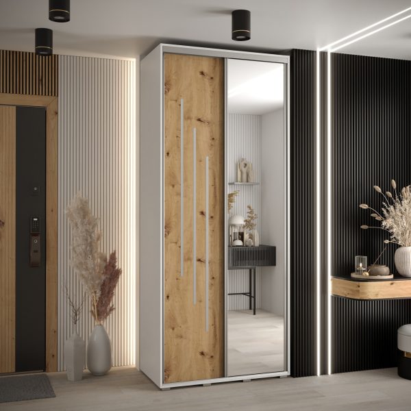 Kast CANNES 9-100 Breedte: 45 cm Korpus: wit Front: artisan eiken Lijst: zilverkleurig
