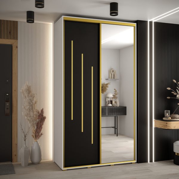 Kast CANNES 9-130 Breedte: 45 cm Korpus: wit Front: zwart Lijst: goudkleurig