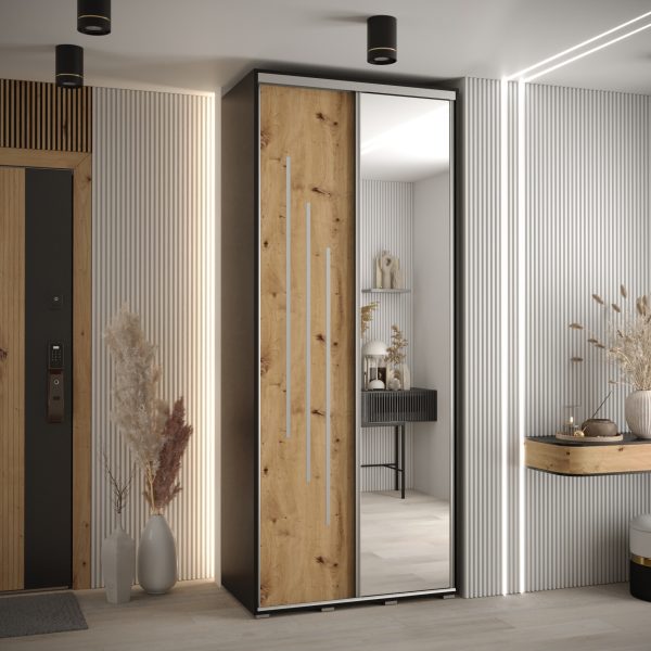Kast CANNES 9-120 Breedte: 45 cm Korpus: zwart Front: artisan eiken Lijst: zilverkleurig