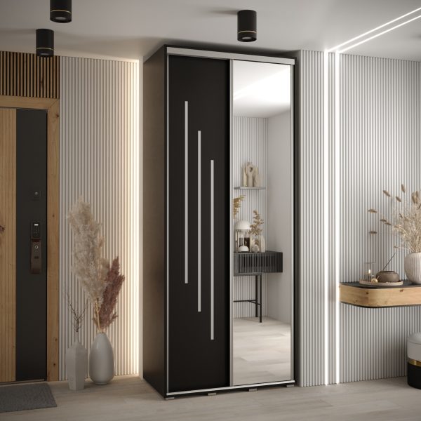 Kast CANNES 9-120 Breedte: 45 cm Korpus: wit Front: zwart Lijst: zilverkleurig