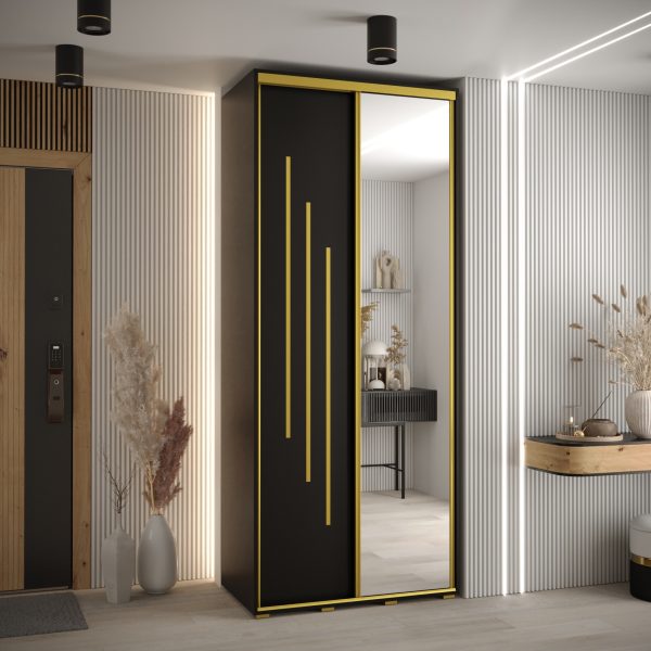 Kast CANNES 9-100 Breedte: 45 cm Korpus: zwart Front: zwart Lijst: goudkleurig