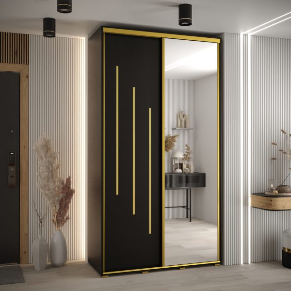 Kast CANNES 9-130 Breedte: 45 cm Korpus: zwart Front: zwart Lijst: goudkleurig ,spiegel