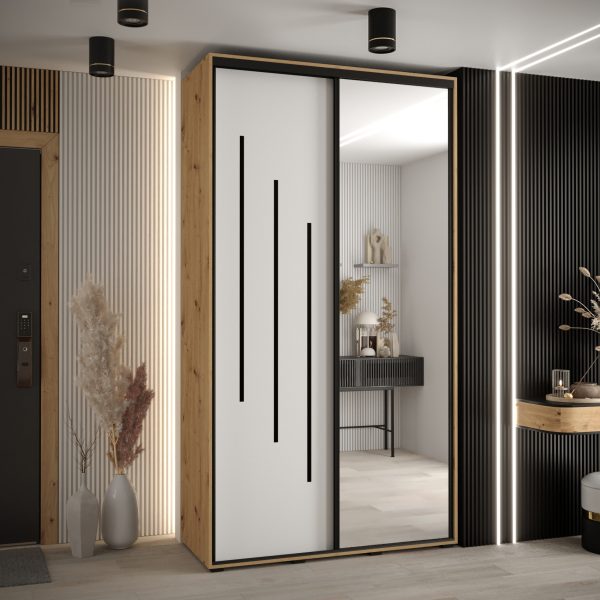 Kast CANNES 9-140 Breedte: 45 cm Korpus: artisan eiken Front: wit Lijst: zwart