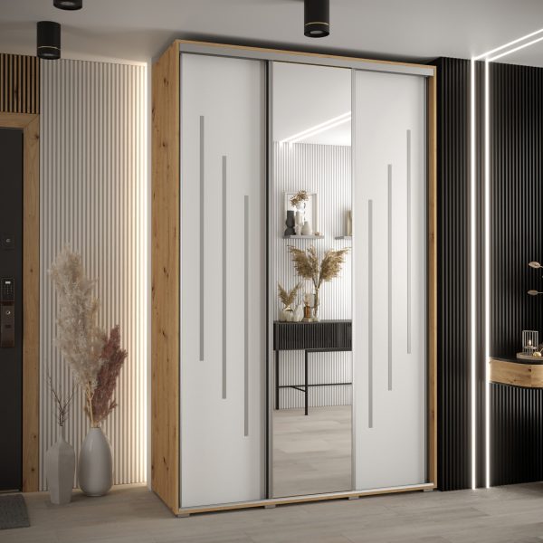 Kast CANNES 9-150 Breedte: 45 cm Korpus: artisan eiken Front: wit Lijst: zilverkleurig