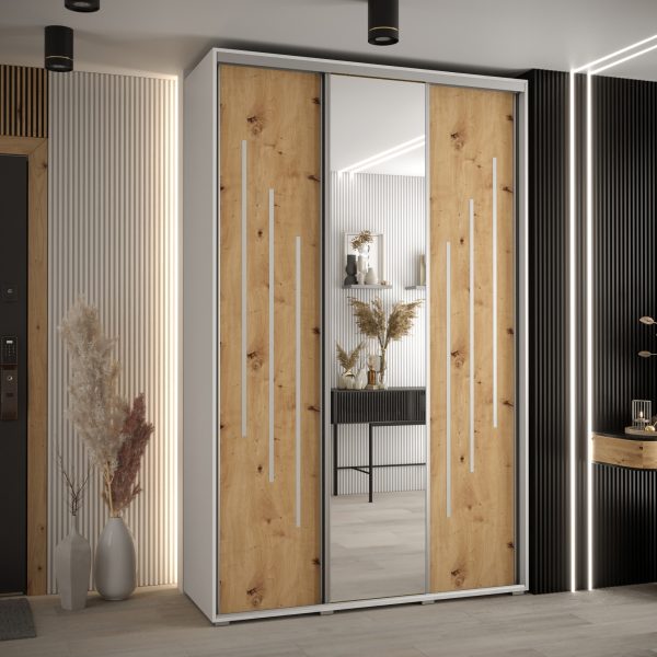 Kast CANNES 9-150 Breedte: 45 cm Korpus: wit Front: artisan eiken Lijst: zilverkleurig