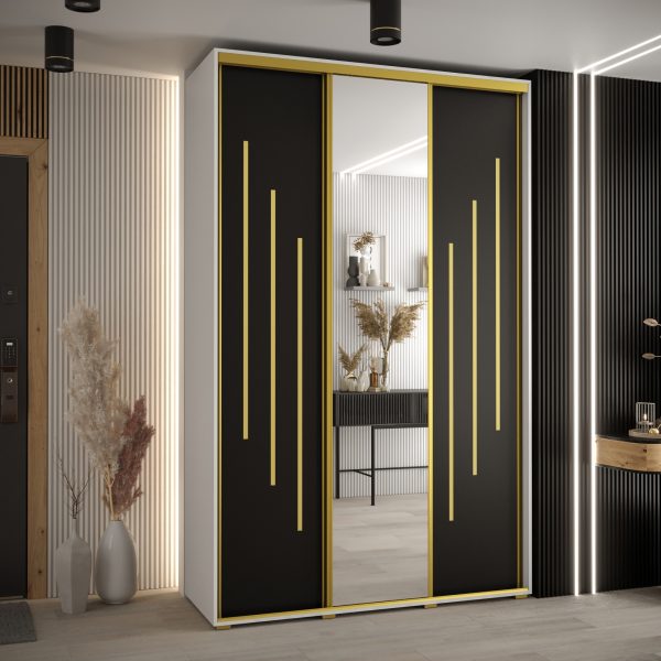 Kast CANNES 9-150 Breedte: 45 cm Korpus: wit Front: zwart Lijst: goudkleurig