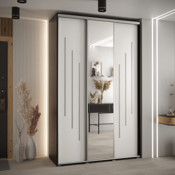 Kast CANNES 9-150 Breedte: 45 cm Korpus: zwart Front: wit Lijst: zilverkleurig