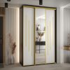 Kast CANNES 9-150 Breedte: 45 cm Korpus: zwart Front: wit Lijst: goudkleurig ,spiegel